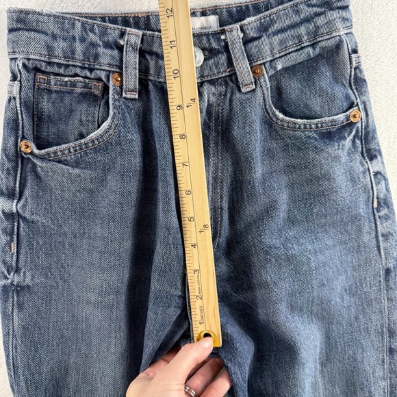 Zara Sz 0 Jeans Wide Leg Raw Hem High Waisted Rise Light Wash Women's Baggy - Picture 10 of 13